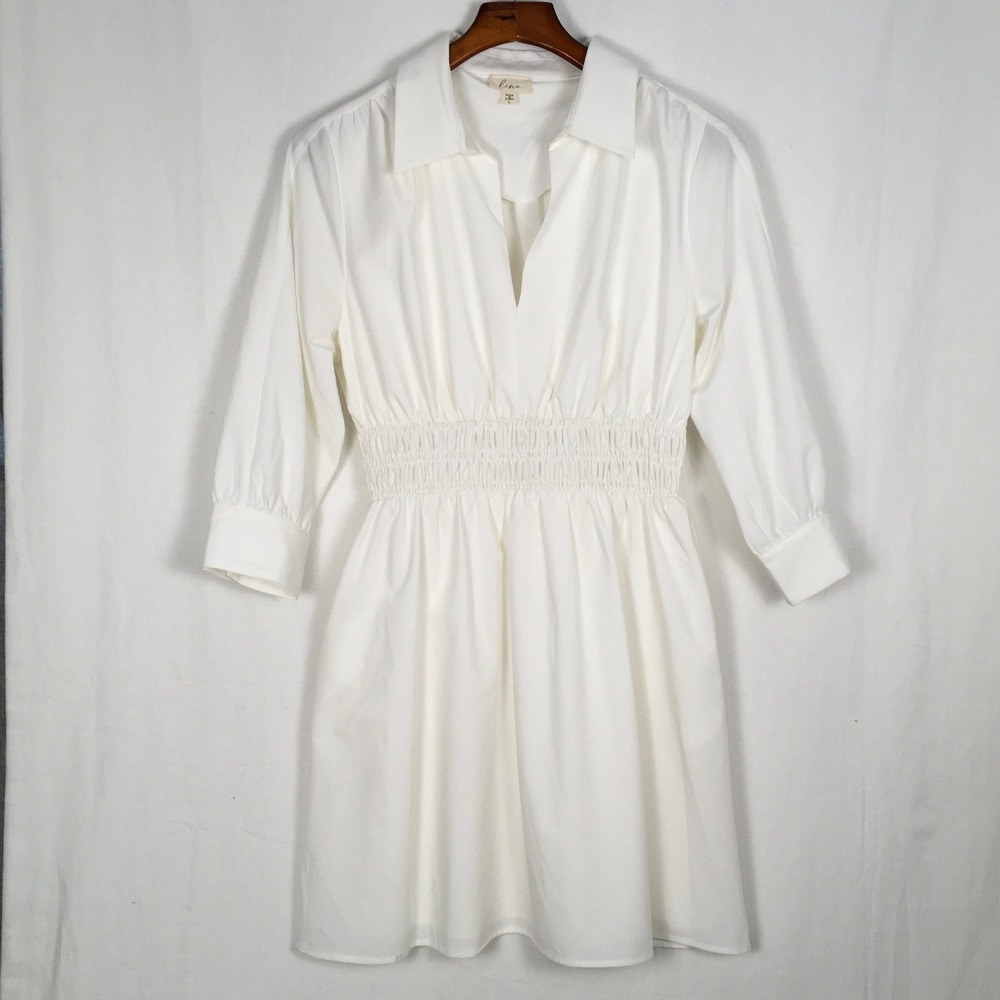 Lena Mini Dress 3/4 Sleeves Stretch Waist Knee Length White Size L